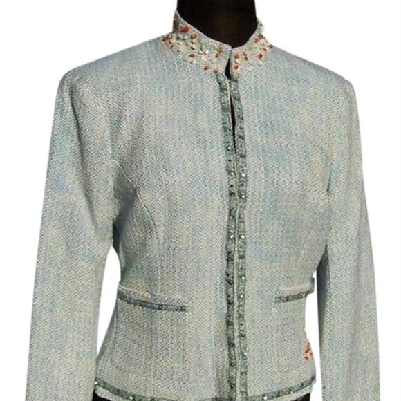 Cache Boucle Tweed Top Jacket Lined Embellished Beads Sequins Stones $198 NWT - Picture 3 of 8